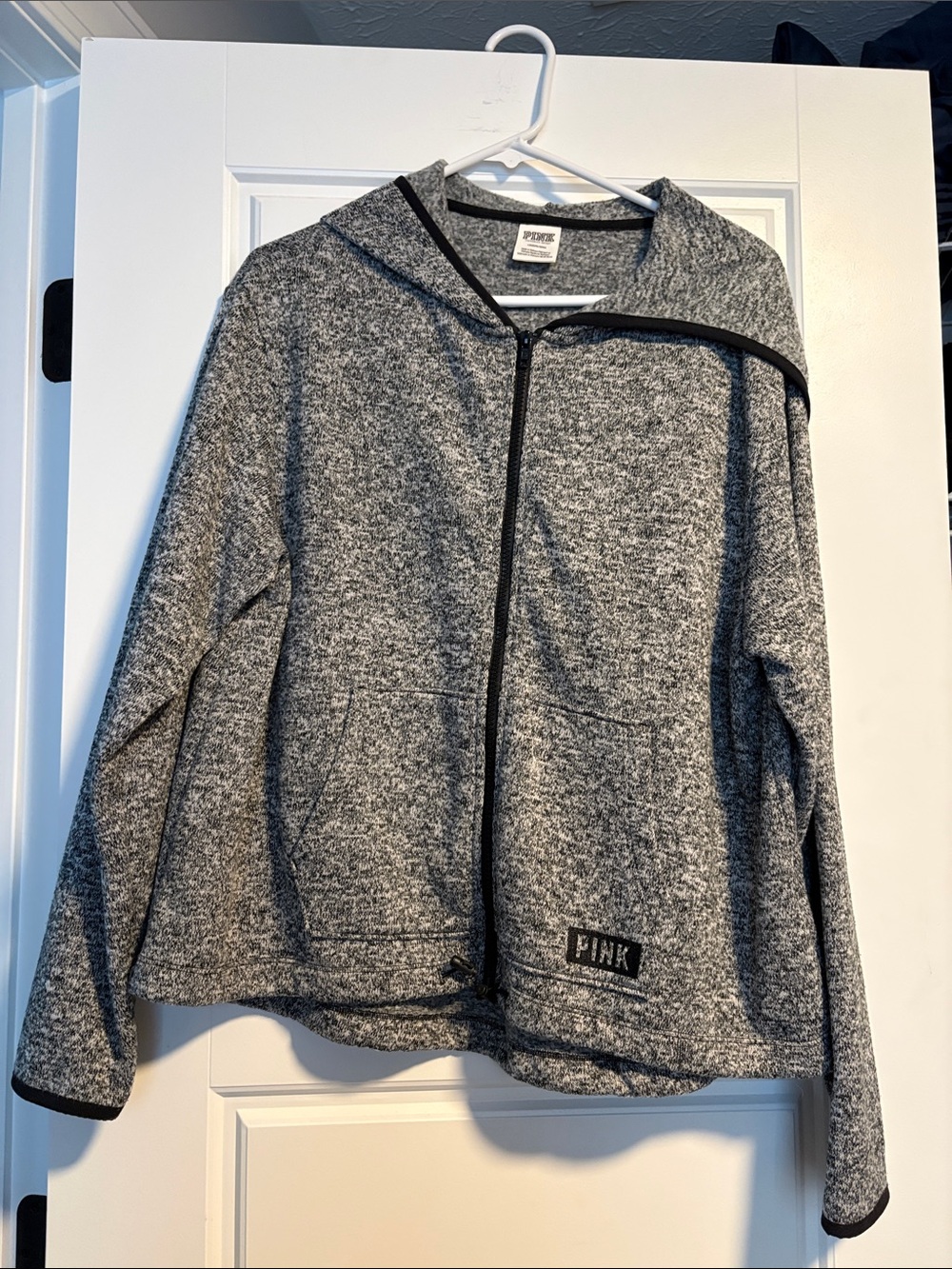 PINK Victoria's Secret Gray and Black Fleece Zip Hoodie